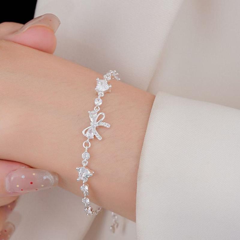 Verstellbares Mikro-Inlay Zirkon Schleifenarmband Luxuriöser Glänzender Kristall Handgelenkschmuck für Damen Geburtstags-Hochzeitsgeschenk