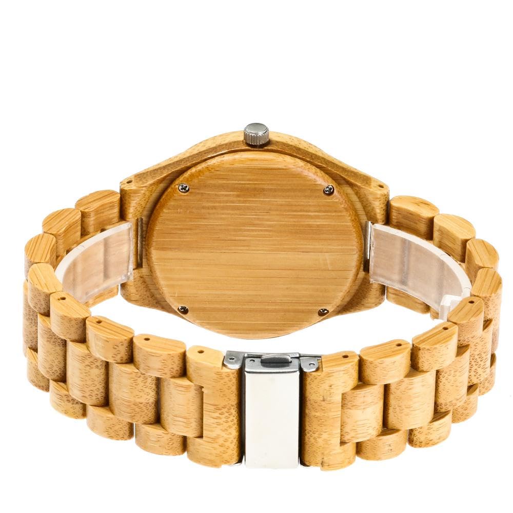 Lightweight Bamboo Wood Quartz Watch with Analog Japanese Simple Mineral Mirrored Adjustable Unisex Wood Original Hands, Movement, Dial, Glass,