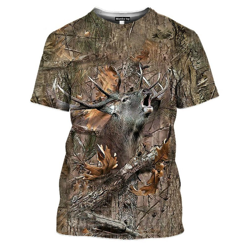 Camiseta nueva con estampado 3D de Animal de la selva para hombre, camiseta nueva de jabalí, camiseta de camuflaje con caña de caza, 2022