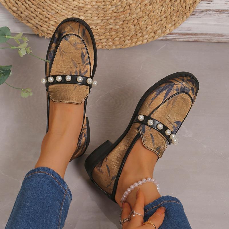 Fashion 2024 New Knitted Fashion Flat Women's Pearl Element Mesh Loafers Stretch Shallow Flats