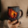 Bigfoot Forest Fire Mug, Forest Fire Design with 3d Relief Mug, 3D Vintage Sasquatch Bigfoot Outdoor Coffee Gifts Cup