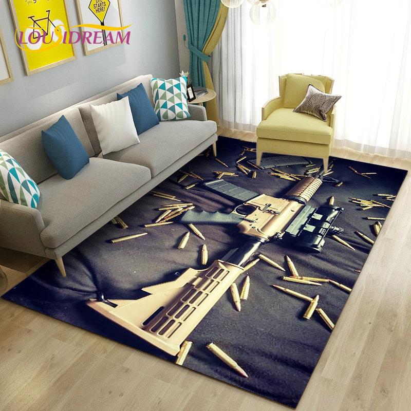 3D Assault Rifle Pistol Revolver Gun Area Rug,Carpet Rug for Living Room Bedroom Sofa Doormat Decor,Kid Play Non-slip Floor Mat