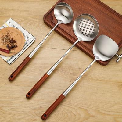 Stainless Steel Ladle Strainer Scoop with Wooden Handle Frying Skimmer Kitchen Spatula Cooking