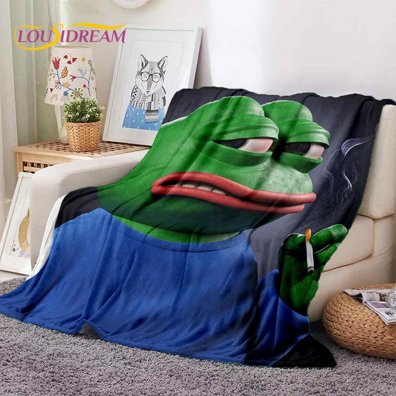 3D Cartoon Pepe Frosch Gesicht HD Weiche Flanelldecken, Überwurfdecke Bequeme Decke für Picknick Betten Sofa Haus Schlafzimmer Geschenke