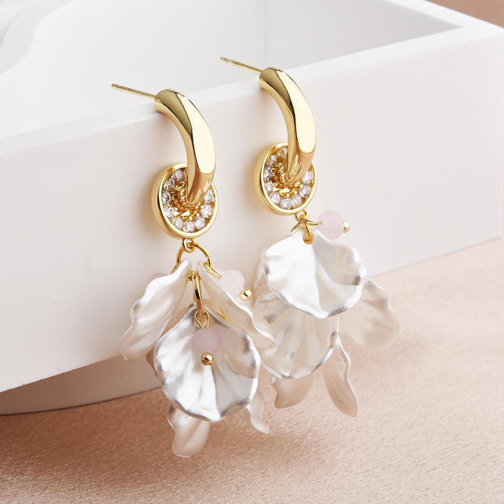 

Elegant Flower Stud Earrings, French Style Floral Petal Drop Earrings