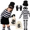 Costume da Rapinatore per Bambini e Bambine Accessori da Ladra Costume da Prigioniero a Strisce Calzino Outfit di Halloween Oggetti di Scena per Cosplay