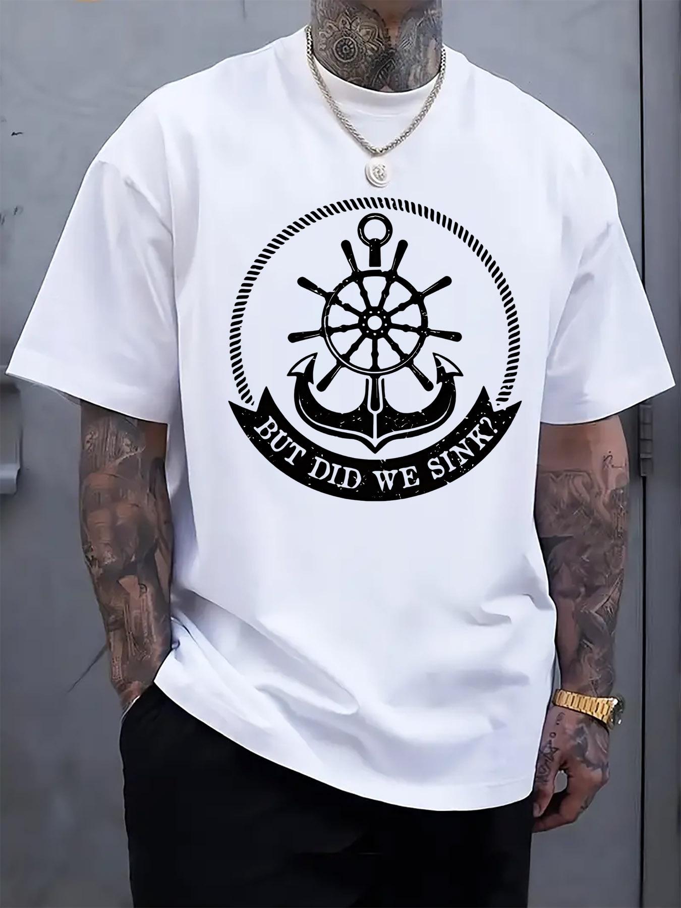 

Round Neck Short Sleeve T-shirt with Nautical Theme Print XXL