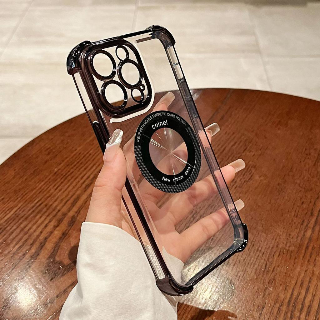 Four Corner Anti fall Plating Suitable for Apple 16PRO Double ring Magnetic Suction Mobile Phone Case IPhone15 14 Simple Protective Case