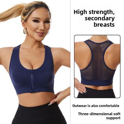 Hohles Mesh Vorderreißverschluss Sportunterwäsche Damen Stoßfest Tank Top Laufen Yoga Fitness BH Beauty Rücken Raffend Große Größe