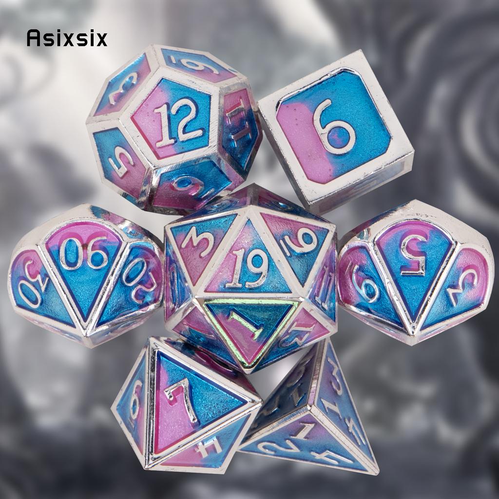 7 Pcs Blue Pink Standard Metal DicePerfect For Rpgs, Board Games, And Card Games.Dice For Games, Dnd Dice Set