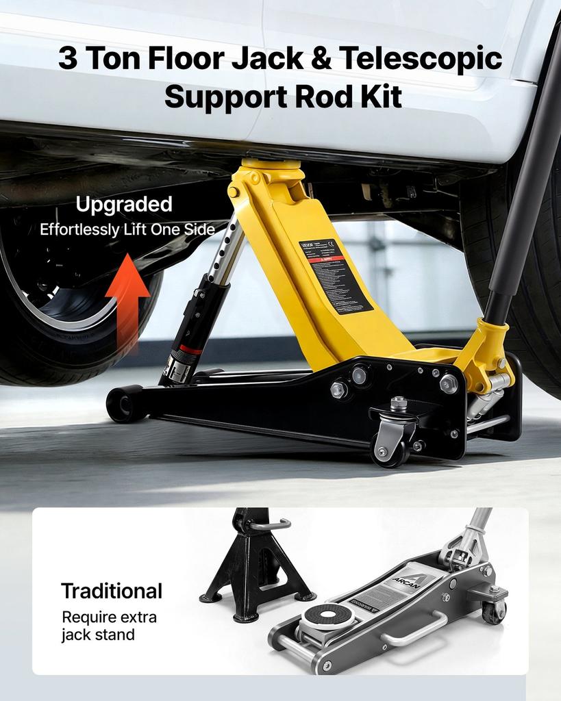 Low Profile Floor Jack, 3 Ton Capacity, Steel Racing Floor Jack with Dual Pistons Quick Lift Pump, Hydraulic Trolley Car Lift for Sports Cars, Sedans,
