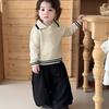 Baby Temperament Polo Neck Knitted Sweater Autumn Baby Stripes Contrasting Colors Hollow Jacquard Soft Waxy Sweater Baby Clothes