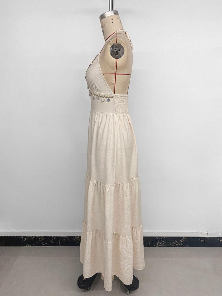 2026 Sleeveless V-neck Halter Lace Patchwork Long Dress with Open Back