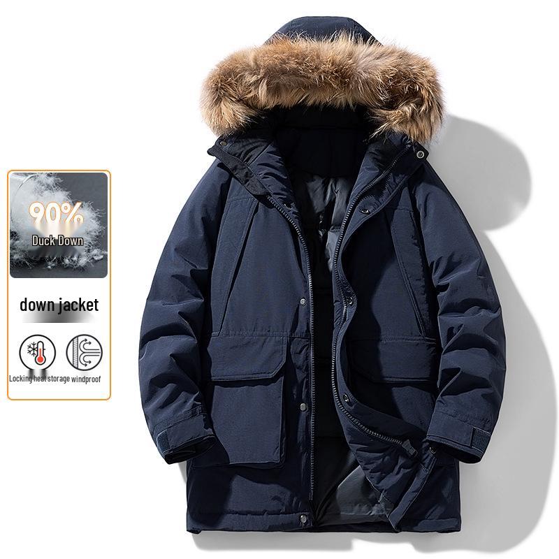 Winter Men's Windproof Hooded Parka with Fur Collar - Thick Warm Down Jacket for Outdoor Wear