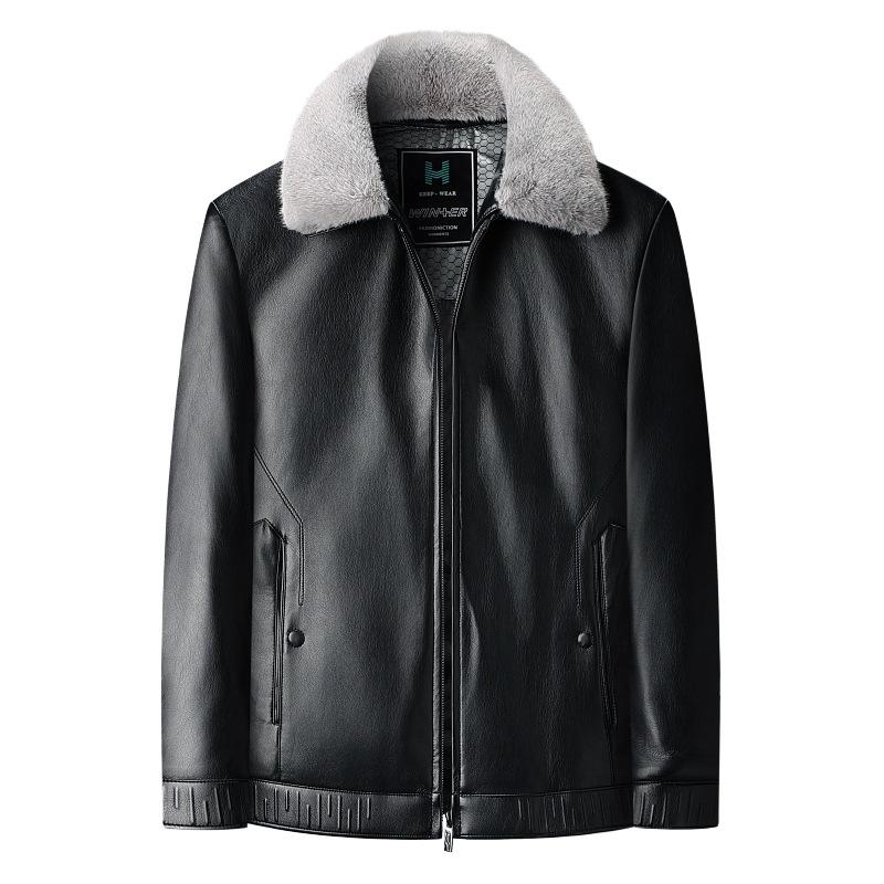 New Winter Genuine Leather Down Jacket, Middle-aged Dad's Mink Collar Leather Jacket, Thickened Men's Jacket