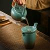 Rope Handle Ceramic Teapot Retro Style Gongfu Teapot Natural Jute Rope & Pottery No-Scald Design Daily Brewing Companion