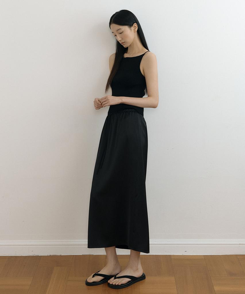 Lingseoul Silky Banding Skirt-Black