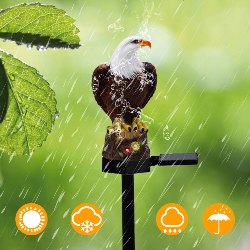 Solar Eagle Resin Statue Outdoor Garden Stake Lights Bald Eagle Sculpture Animal Stump Lamp for Lawn Pathway Decoration