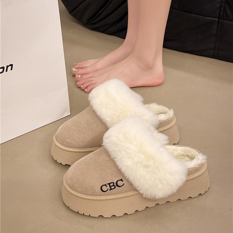 Baotou half-tray cotton slippers women's new winter velvet thickened home thick-soled snow boots