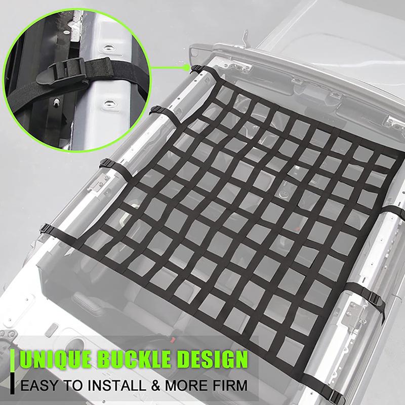 Car Roof Hammock Mesh Cargo Net Roof Top Netting Hammock For Ford Bronco - BlacK Interior Mouldings