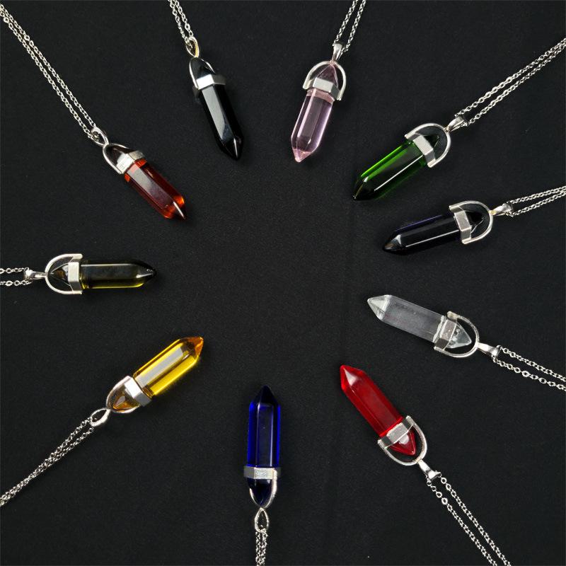 Colorful Crystal Hexagonal Necklace: Meditation Gem & Dowsing Pendulum Pendant