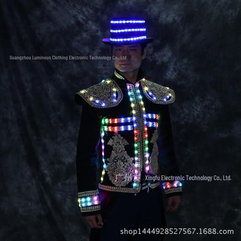 LED Jazz Hat with Diamonds: High-Brightness White Light Top Hat for Dance Parties, KTV, and Bars, Battery Operated