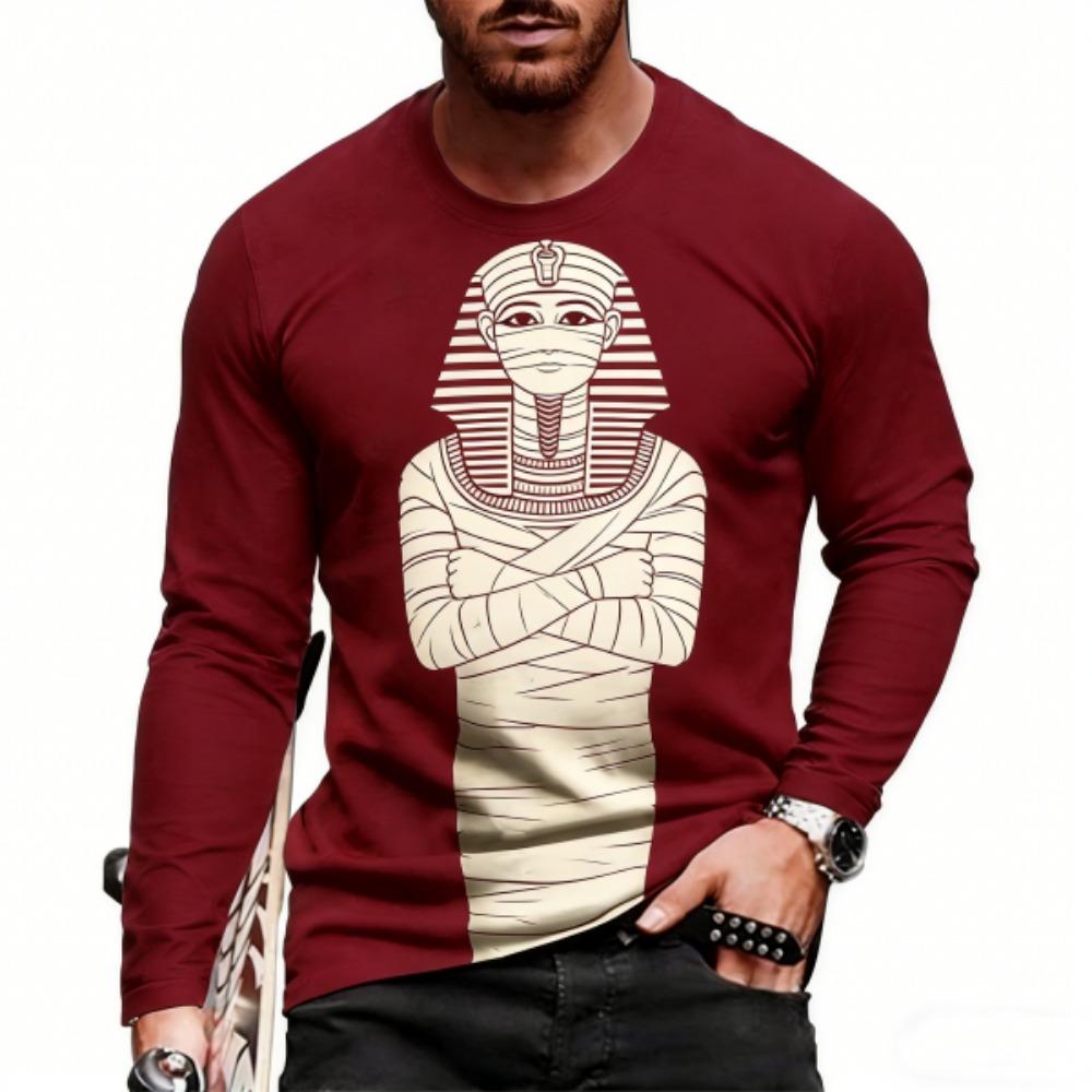 Europe America Men's T-shirt Fashion Egyptian Culture Print Pullover Comfortable Men's Long Sleeve T-shirt Outdoor Oversized Tees Top
