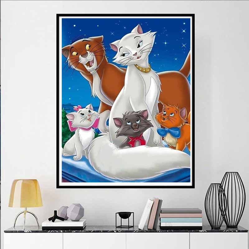 Analisi Pittura Diamante Disney Le Avventure della Famiglia Gatto Ritratto di Gruppo Opera d'Arte Strass Mosaico 5D Fai da Te Punto Croce Regalo/Decorazione per la Casa