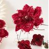 22CM Wine Red Artificial Poinsettia Flower Sequins Simulation Flowers  Christmas Decoration
