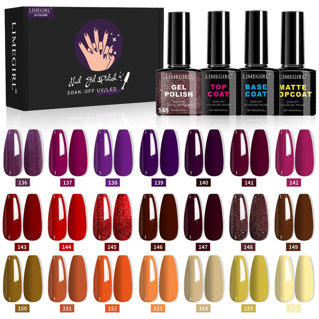 Nail Gel Polish Kit Base Coat Top Coat Color Gel Nail Art Tool Set Full Kit with Box