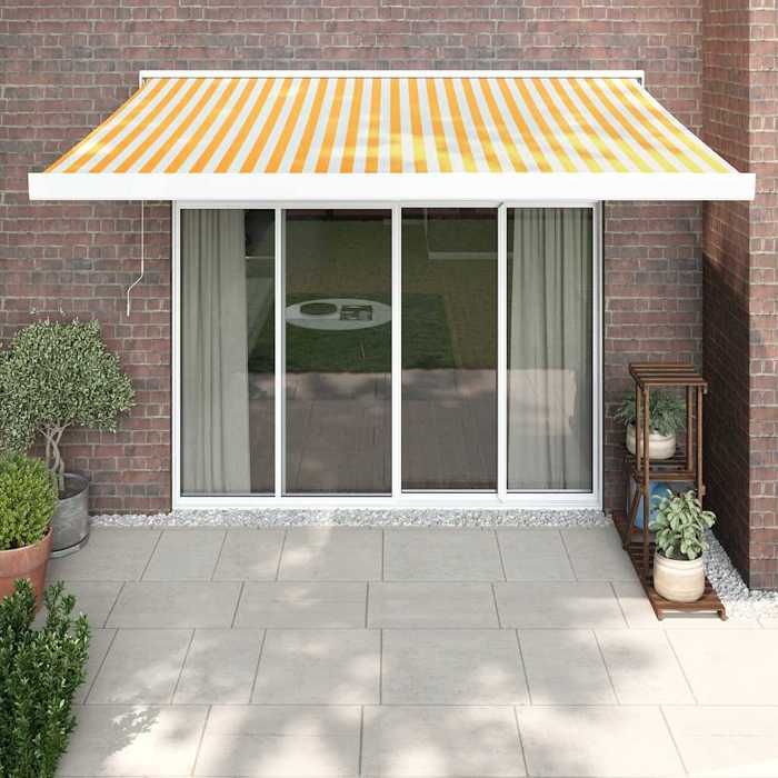 VidaXL Retractable Awning Yellow and White 3x2.5 M Fabric and Aluminum 3154581