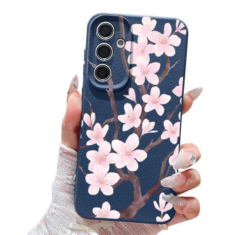 Hand-drawn Style Sakura Case For Samsung Galaxy A57 A37 A17 A56 A36 A26 A16 A55 A35 A25 A15 A54 5G S21 FE S22 S23 S24 Plus S25 Edge S26 Ultra
