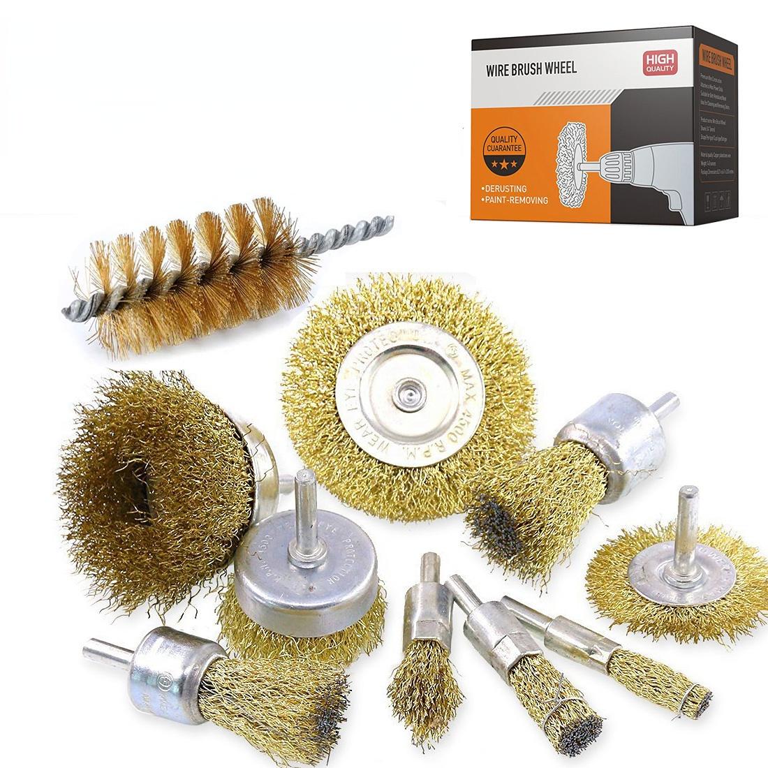 

10 шт., стержень, щетка из стальной проволоки, шлифовальный круг, щетка для полировки стальной проволоки, электрическая дрель, костюм щетки из стальной проволоки 10PCS