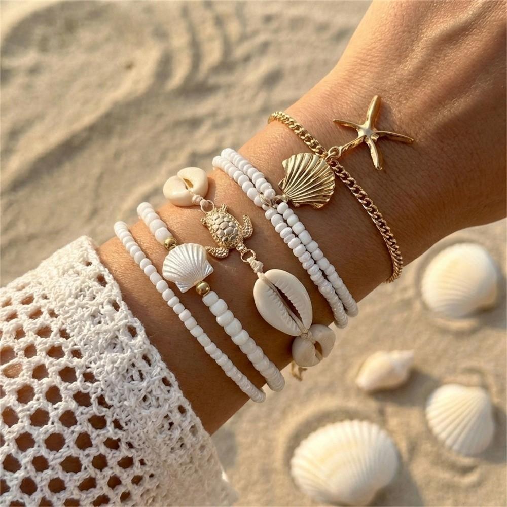 Starfish Multilayer Shell Bracelets Bohemian Wrap Charm Hand Chain New Conch Beaded Bangles Gifts