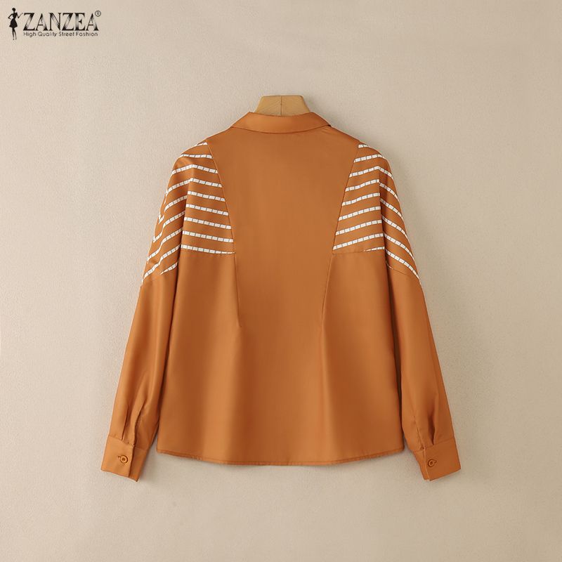 ZANZEA Camicetta casual da donna con colletto rovesciato e maniche lunghe larghe