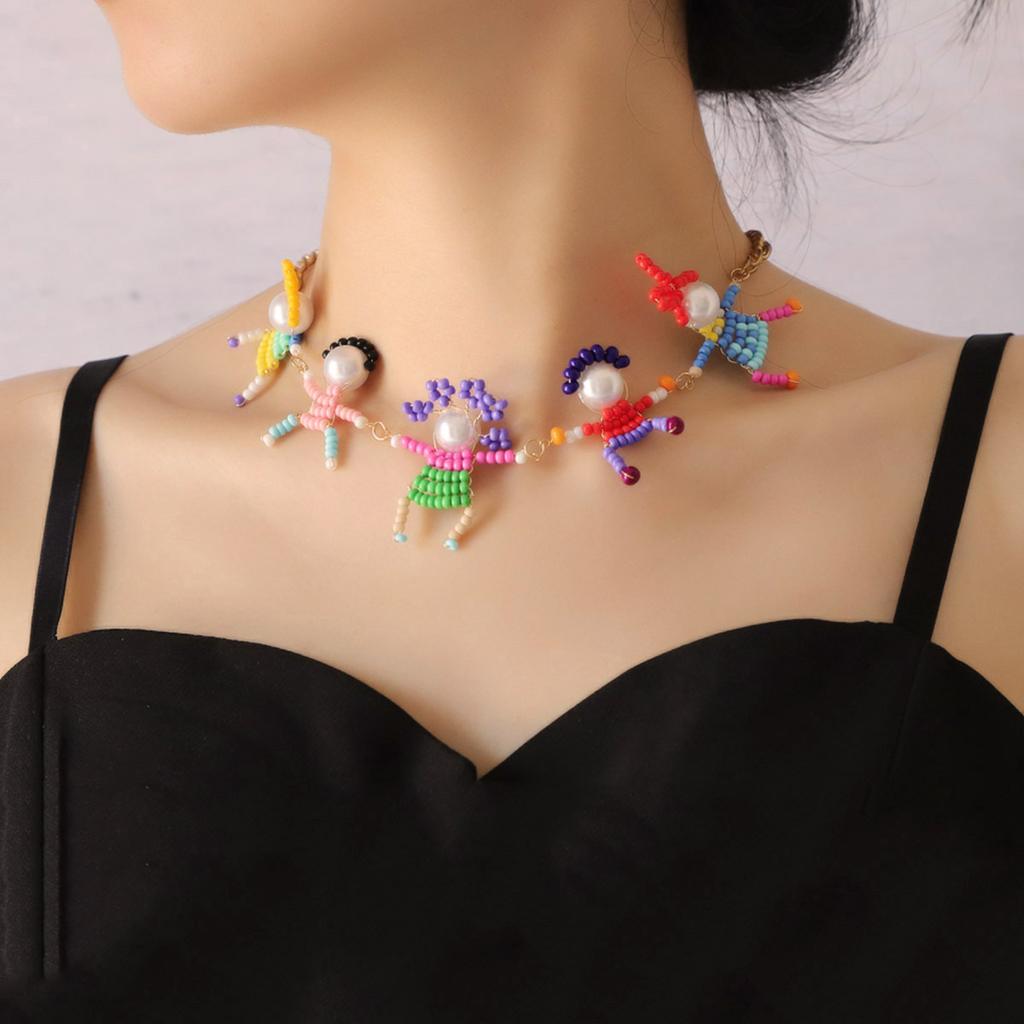 Japanese and Korean creative cartoon handmade rice beads fun three-dimensional villain collarbone chain casual cute fashion style