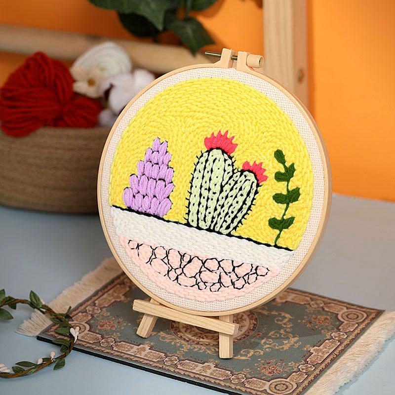 Russian DIY Punch Needle Embroidery Kit: Includes Yarn, Needle, Latch Hook, & Hoop for Knitting & Ornament Crafting
