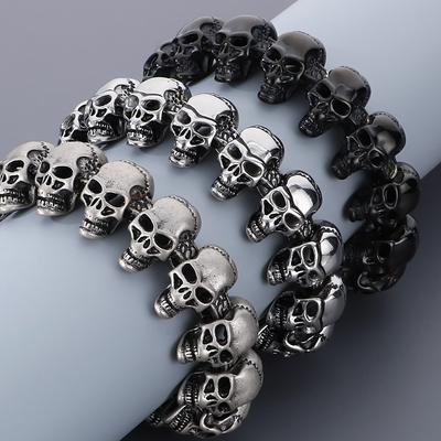 Gothic Punk Jewelry Full Skull Head Link Chain Man Bracelet for Men Black Old Silver Color Stainless Steel Men's Bracelets Cool