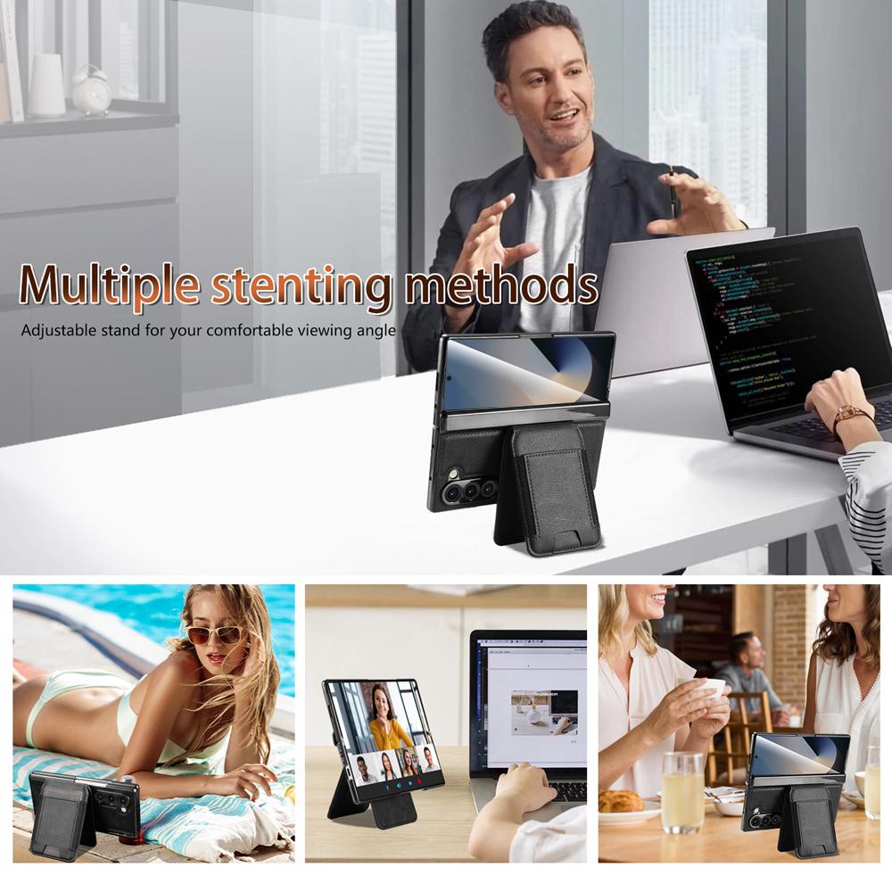KEYSION PU Leather Phone Case for Samsung Galaxy Z Fold 7 6 5 4 3 Shockproof Cover With Magnetic Card Holder Bag Hinge Screen Protector