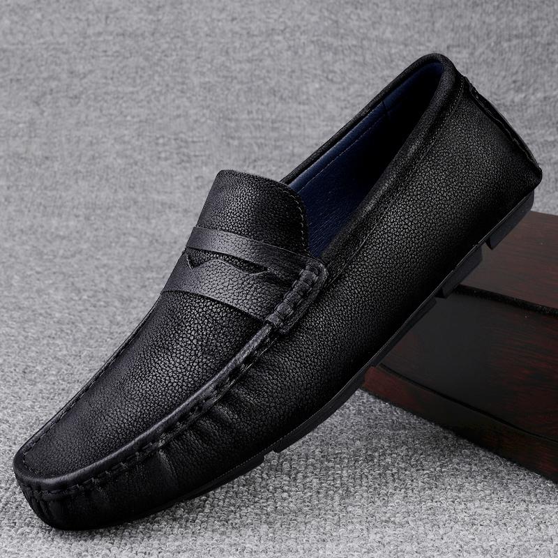 Genuine Leather Mens Shoes Luxury Trendy Casual Slip on Formal Loafers Top Quality Men Moccasins Solid Color Male Driving Shoes