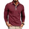 Men's Spring And Solid Color T-shirt Lapel 3 Button Open Placket Button Long Sleeved Top