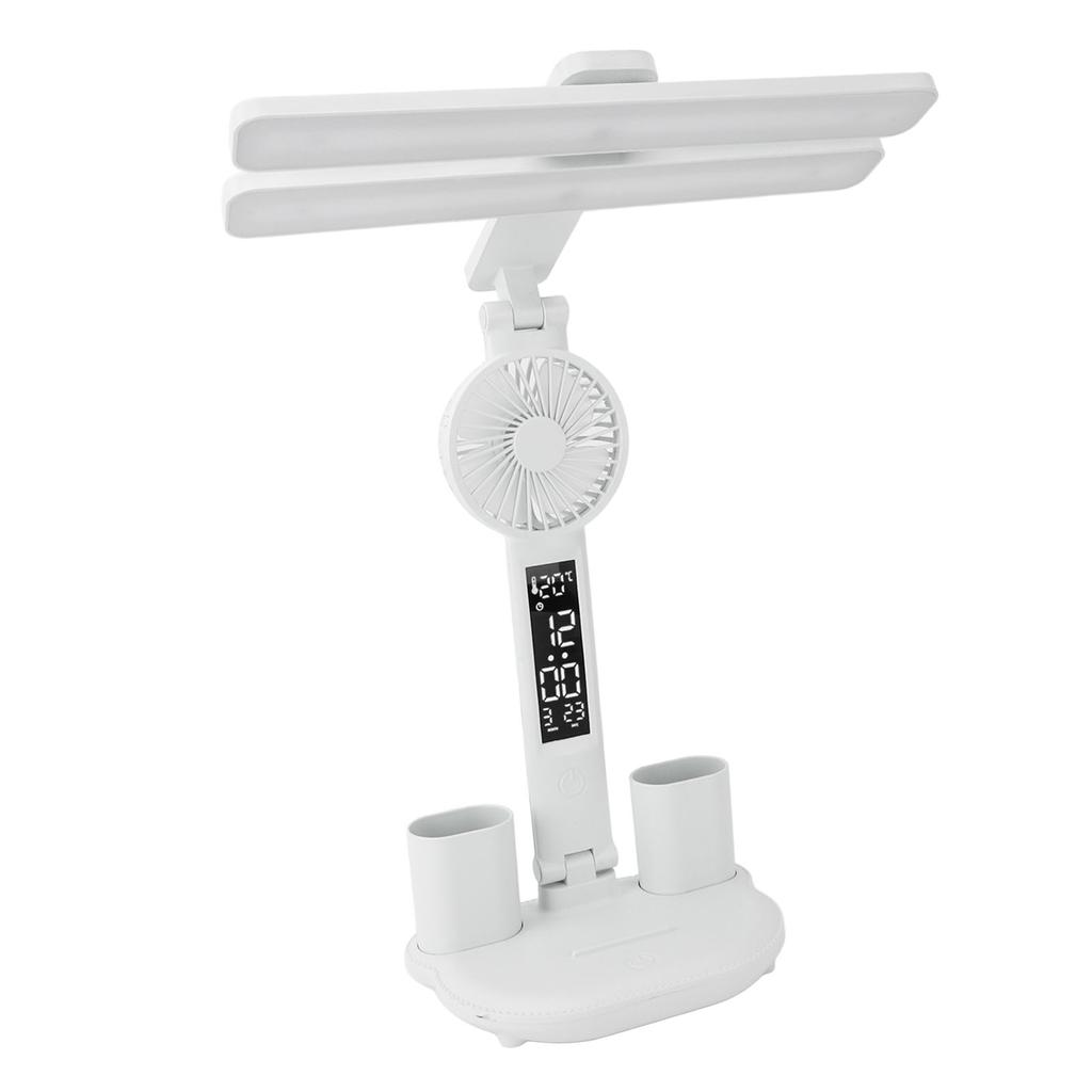 LED Desk Light with Fan and Clock Calendar Touch Control 3 Lighting Modes Rechargeable Dimmable