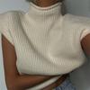 Pevný stojatý golier Pletená vesta s krátkym rukávom Office Lady All Match Fashion Vesta Košeľa Voľné Elegantné rovné topy