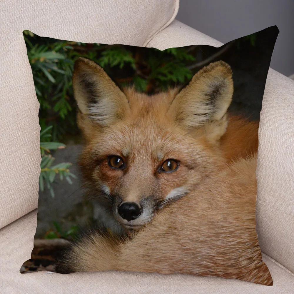 Cute Wild Fox Print Pillowcase Decorative  Animal  Polyester Cushion Cover for Sofa Home Car