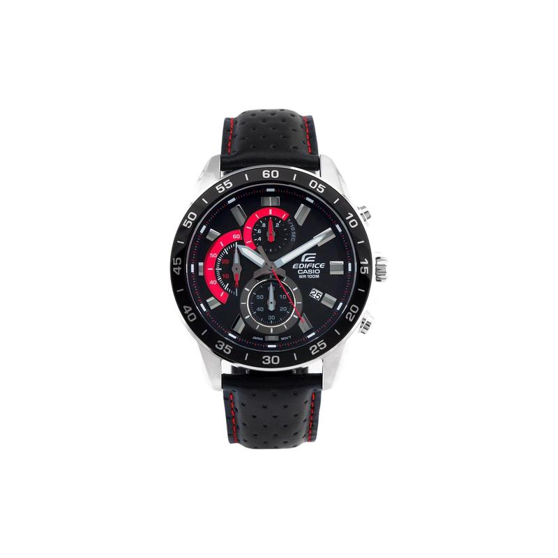 Casio EDIFICE 100 metri impermeabile moda Quarzo cinturino in pelle orologio da uomo quadrante nero EFV-550L-1A