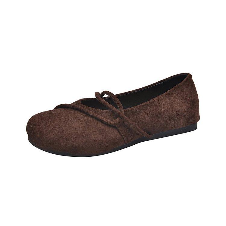 [Youshilai] Round head retro soft-soled single shoes for women in the spring of 2025, the new shallow mouth flat bottom lazy person pedal