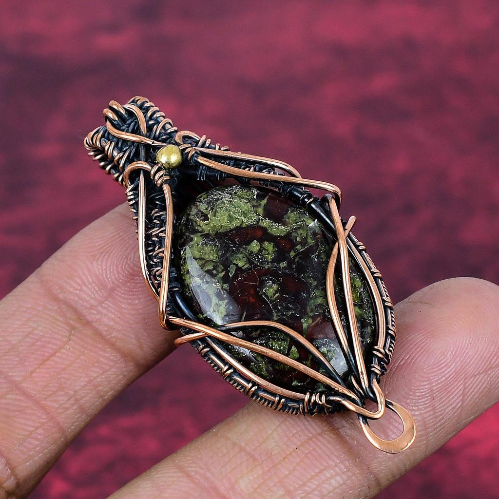 Dragon Bloodstone Pendant Copper Wire Wrapped Jewelry Handmade Gemstone Pendant