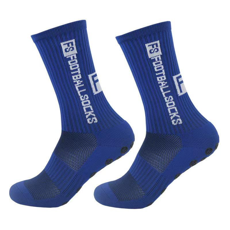 

Solid Color Non-Slip Football Socks - Unisex, Shock-Absorbing, Mid-Calf, Breathable, Wear-Resistant Sports Socks with Towel Bottom Grip. синий