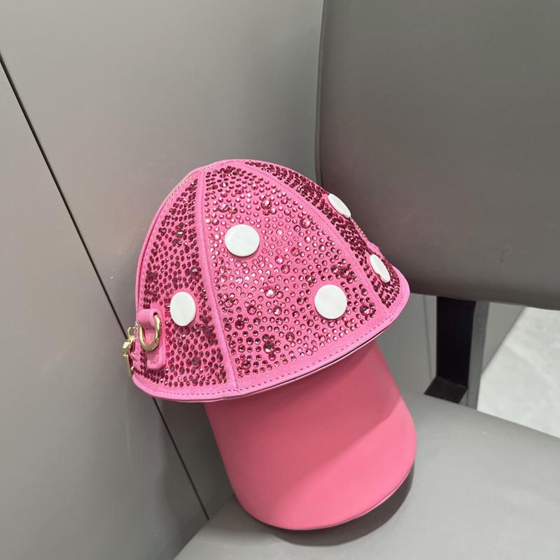 

2025 Luxury Fashion Designer Women Mushroom Shaped Rhinestone Clutch Femme Crystal Crossbody Shoulder Bag Funny Shiitake Handbag