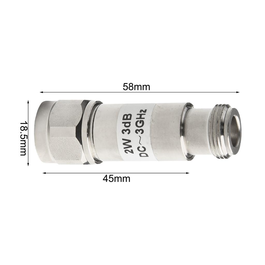 For Electronic Testing 2W 50 Ohm Attenuator Male To Female Attenuator Color Silver Standing Wave Ratio 1.20 Copper Plated